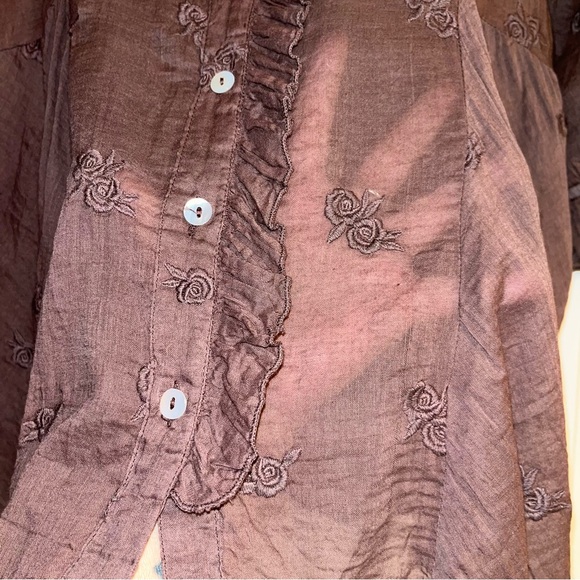 Kyla Seo Cotton Semi Sheer Embroidered Button Down Blouse - Picture 4 of 12